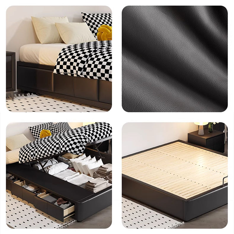 Luxurious Black Faux Leather Bed Frame - Elegant & Stylish Design hmzsh-1548