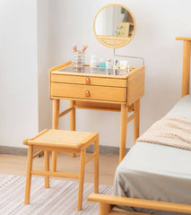 Elegant Natural Bamboo Makeup Table with Glass Top hsl-73