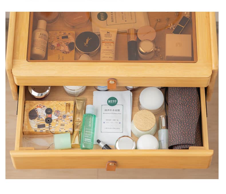 Elegant Natural Bamboo Makeup Table with Glass Top hsl-73