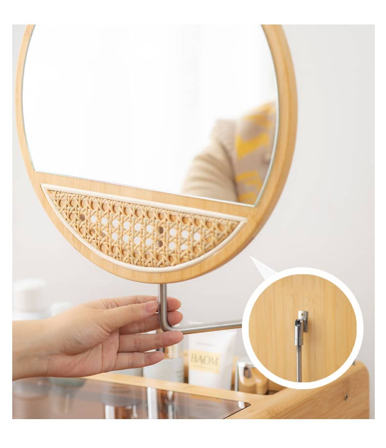 Elegant Natural Bamboo Makeup Table with Glass Top hsl-73