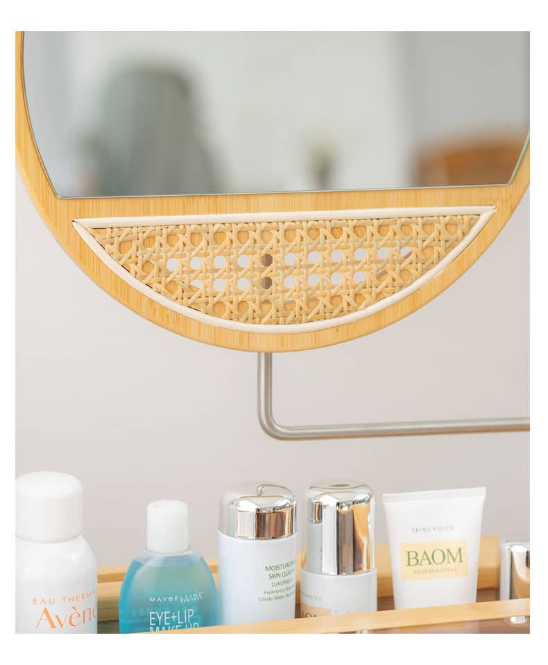 Elegant Natural Bamboo Makeup Table with Glass Top hsl-73