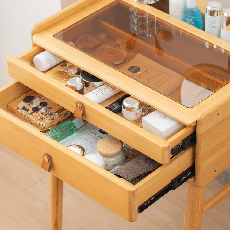 Elegant Natural Bamboo Makeup Table with Glass Top hsl-73