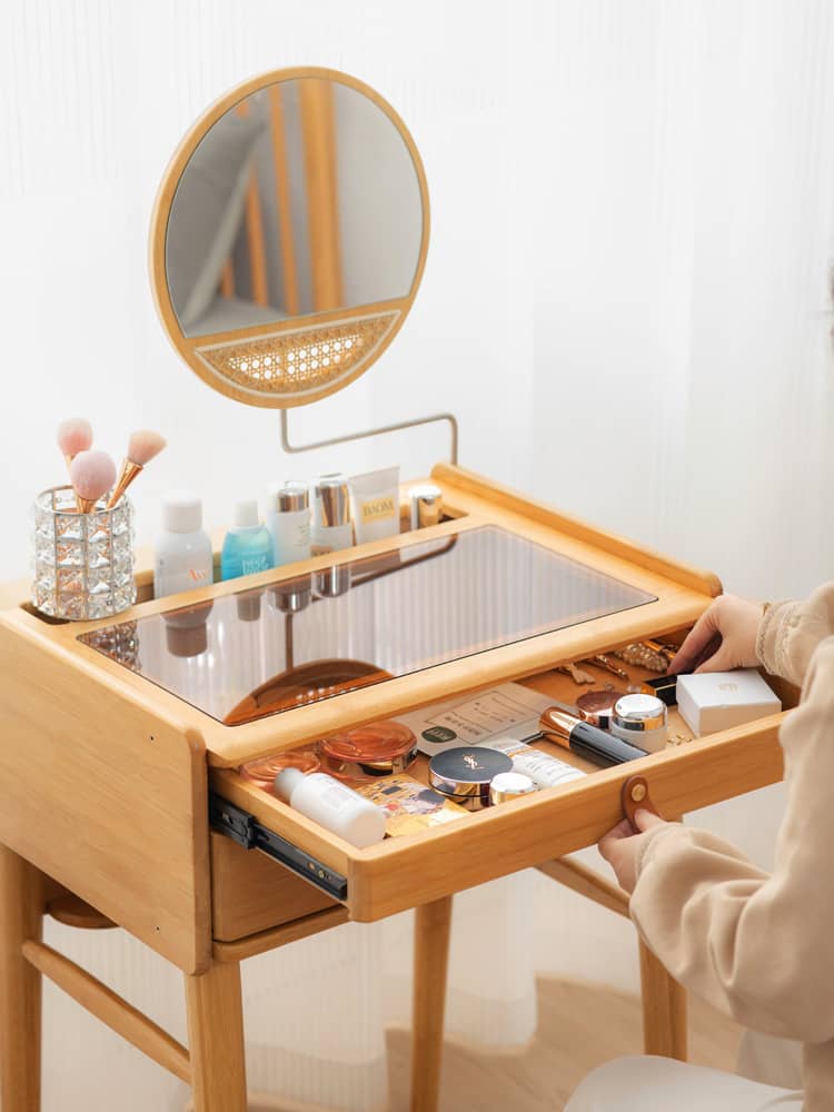 Elegant Natural Bamboo Makeup Table with Glass Top hsl-73