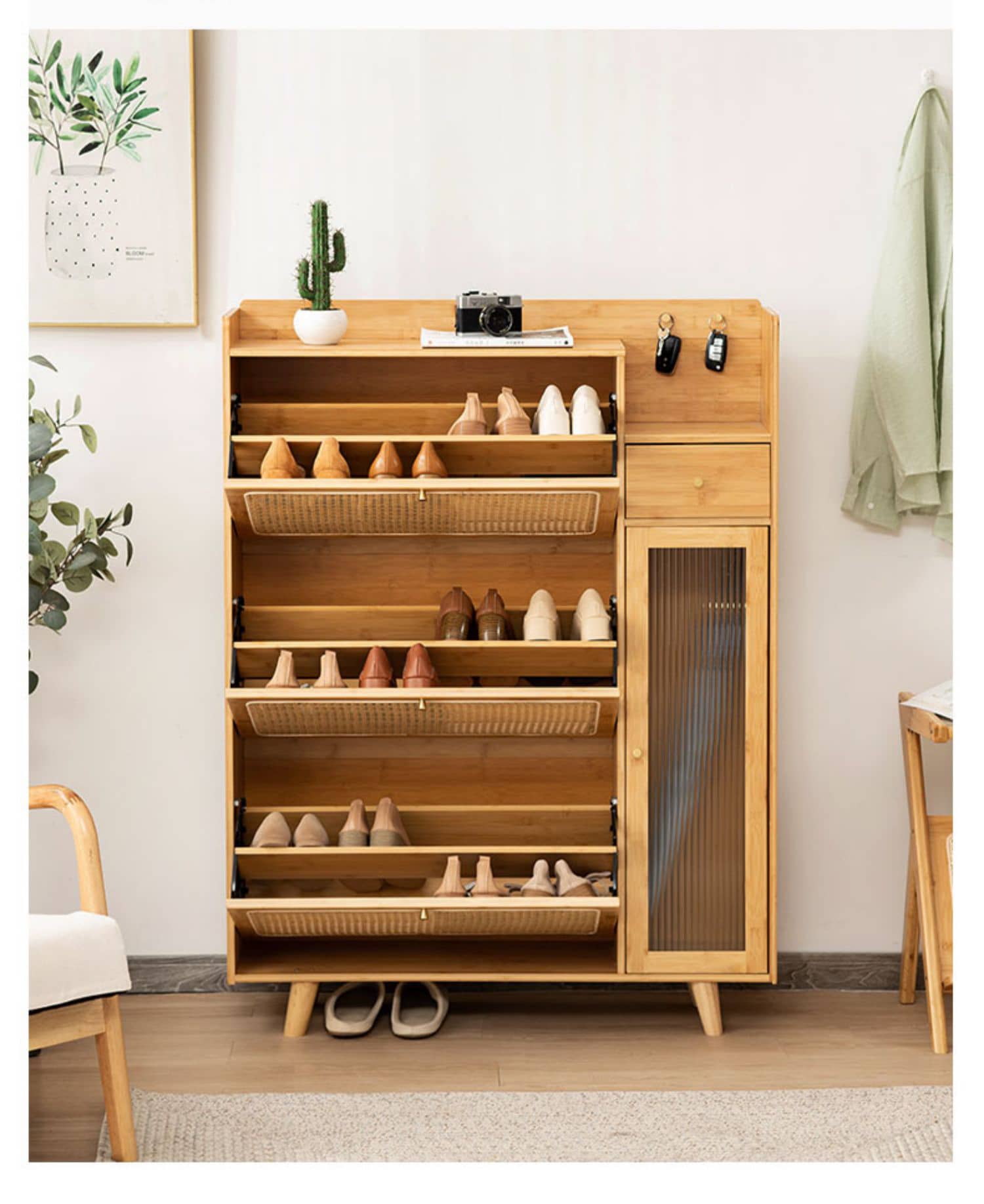 Elegant Bamboo Cabinet with Natural Wood Accents and Durable ABS Resin hsl-78