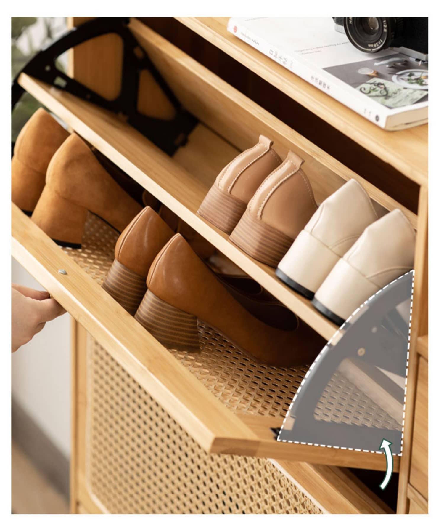 Elegant Bamboo Cabinet with Natural Wood Accents and Durable ABS Resin hsl-78