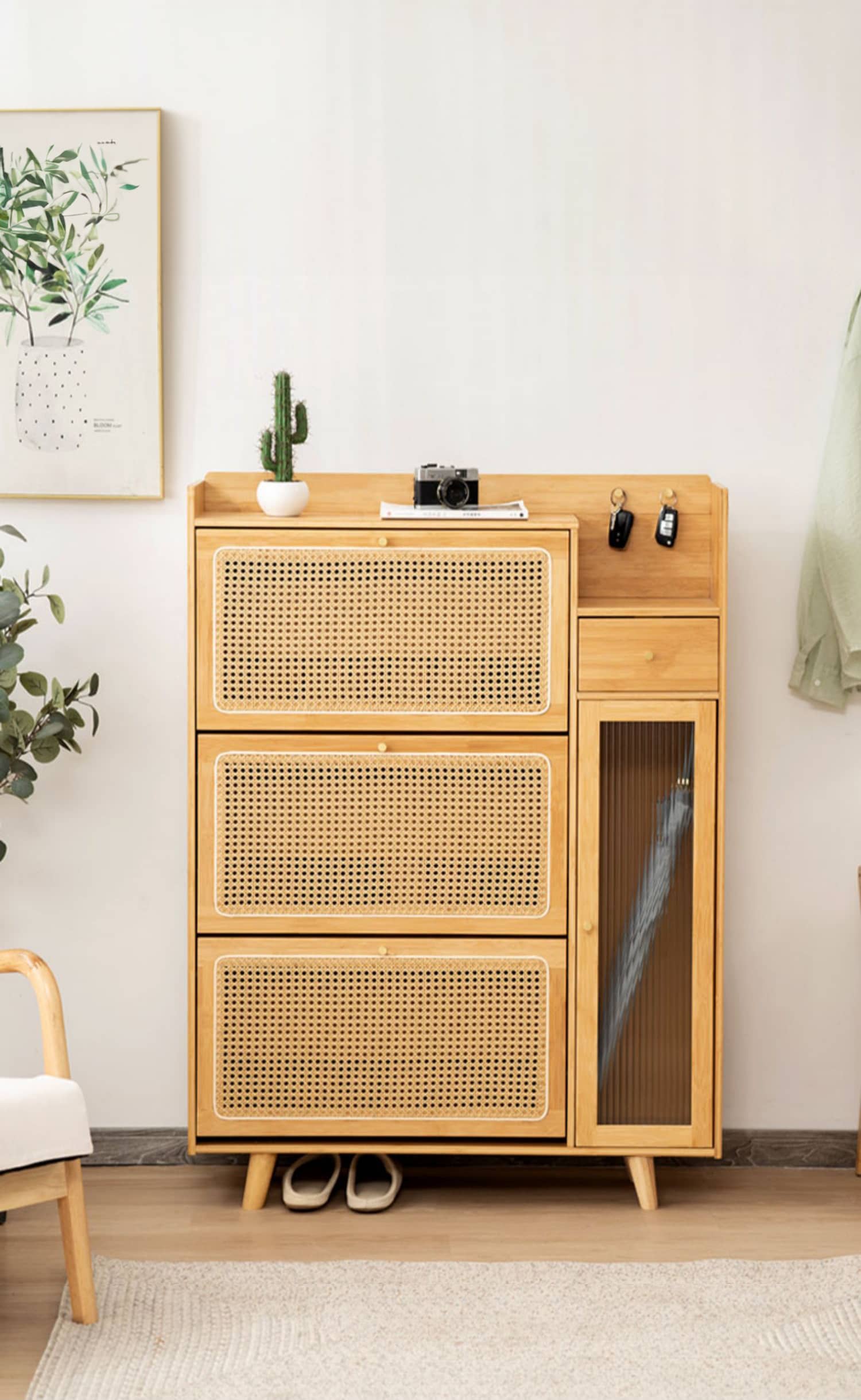 Elegant Bamboo Cabinet with Natural Wood Accents and Durable ABS Resin hsl-78