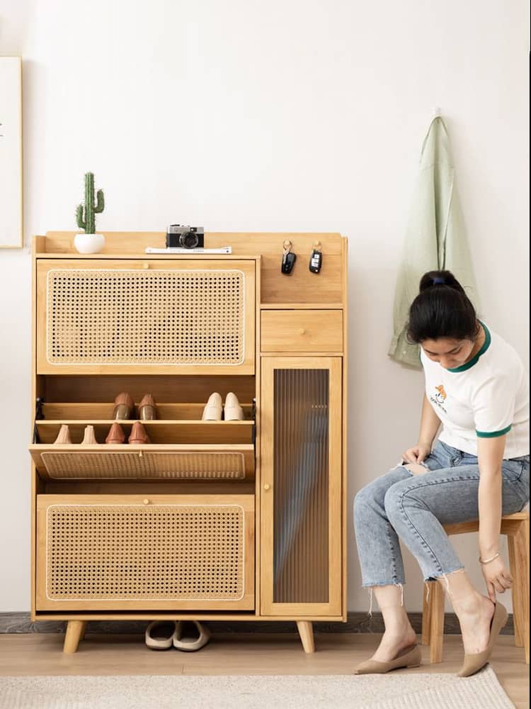 Elegant Bamboo Cabinet with Natural Wood Accents and Durable ABS Resin hsl-78