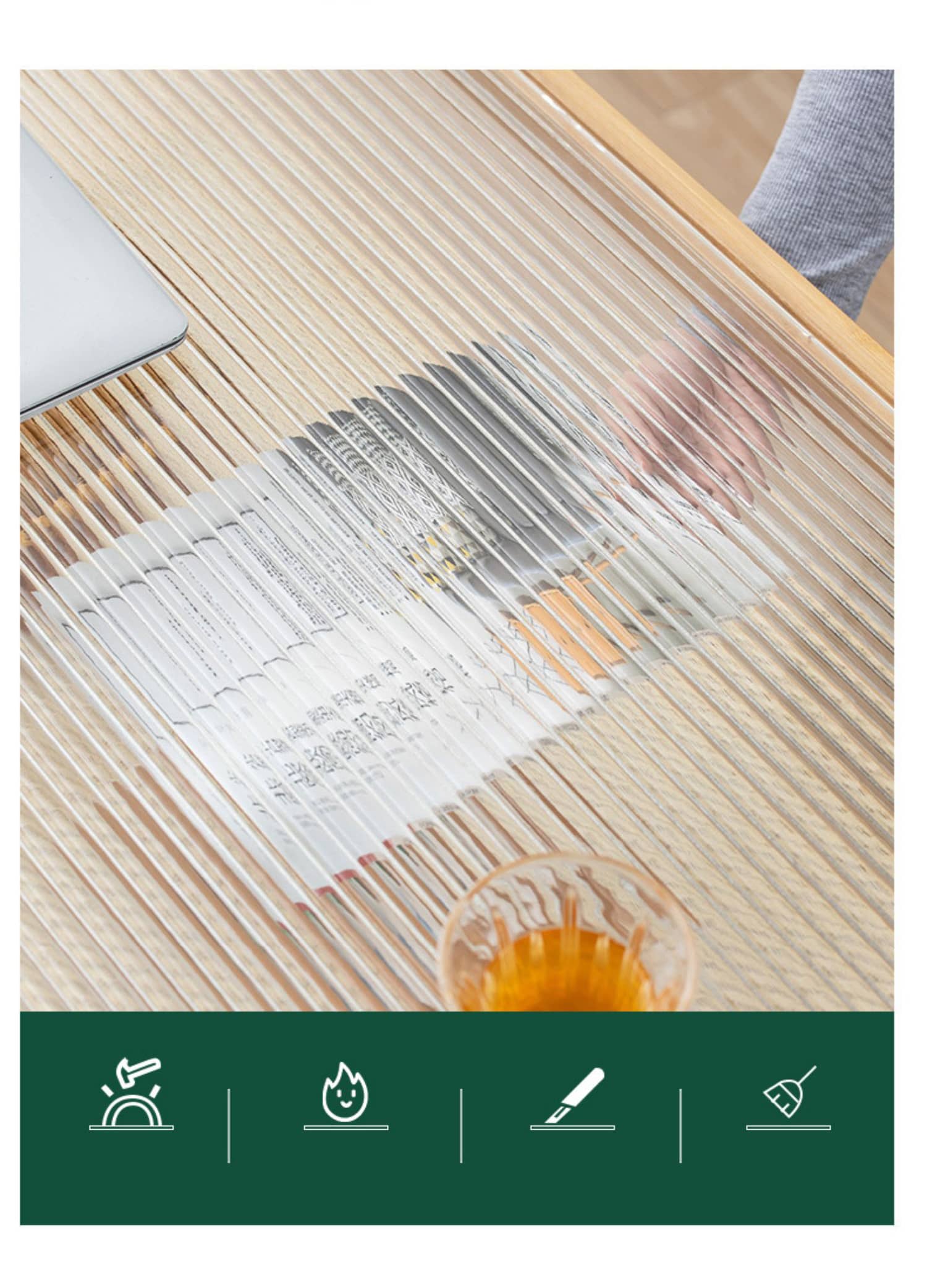 Elegant Bamboo Rattan Woven Glass Tea Table - Natural Wood Finish hsl-86
