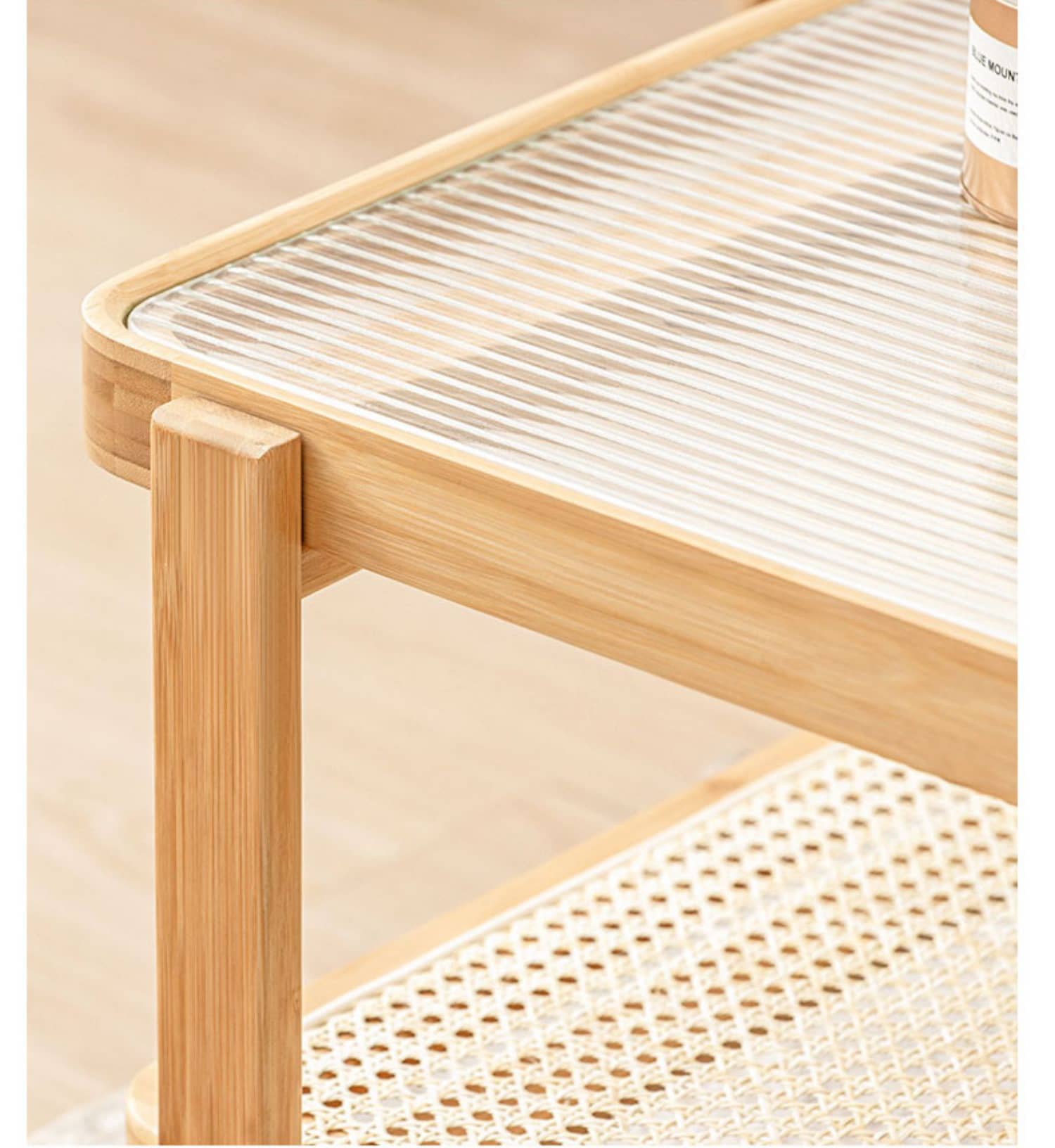 Elegant Bamboo Rattan Woven Glass Tea Table - Natural Wood Finish hsl-86