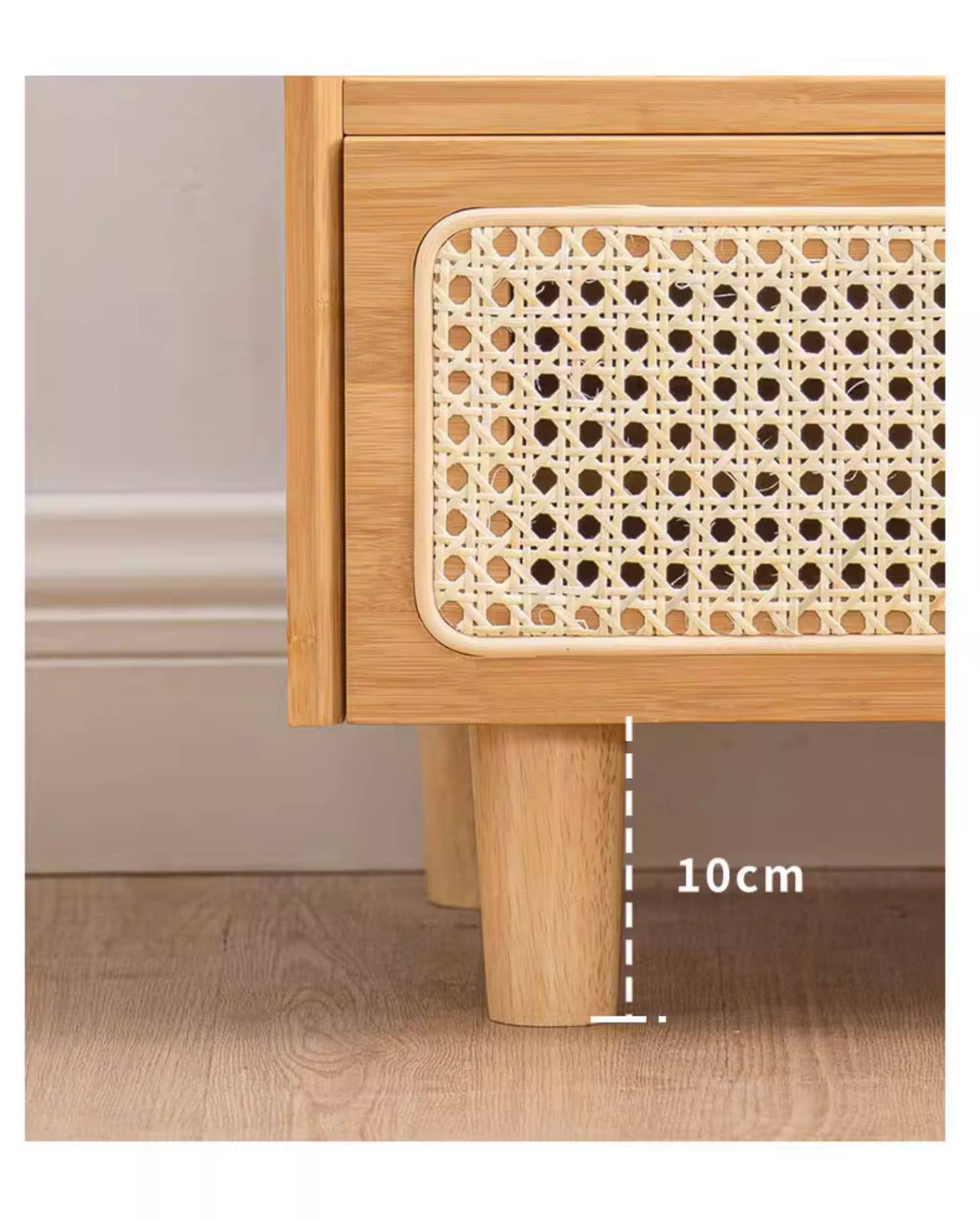 Elegant Natural Bamboo Rattan Bedside Cupboard with Glass Top – Stylish Bedroom Storage Solution hsl-87