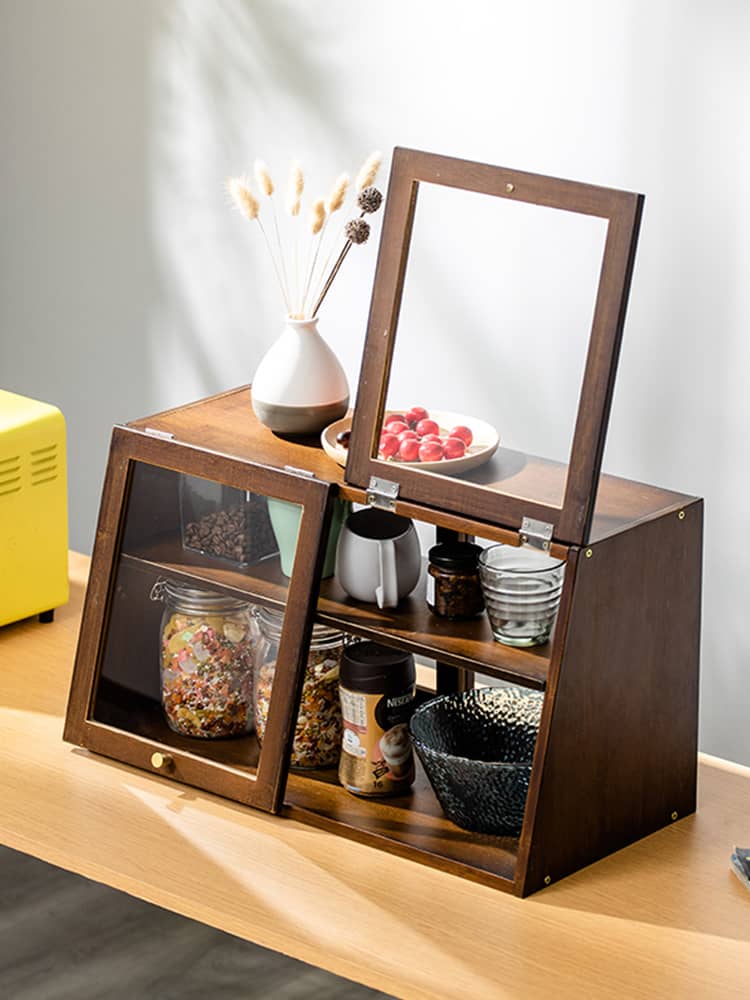 Elegant Dark Brown Bamboo Cabinet with Glass Doors - Perfect Natural Wood Storage Solution hsl-89
