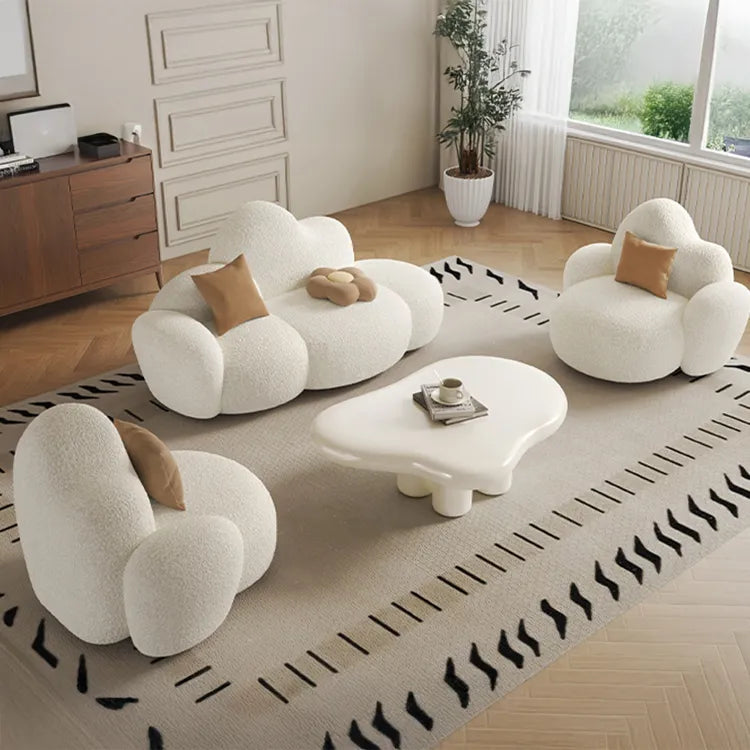 Sofa Beige Black Solid wood Faux Lambswool htyjj-5942