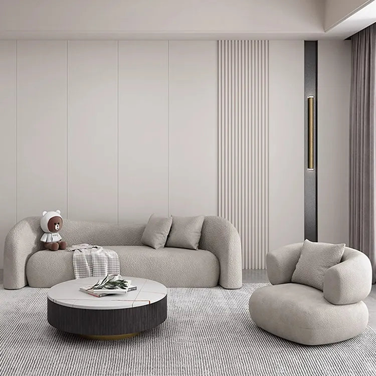 Sofa Beige Gray Solid wood Faux Lambswool htyjj-5943