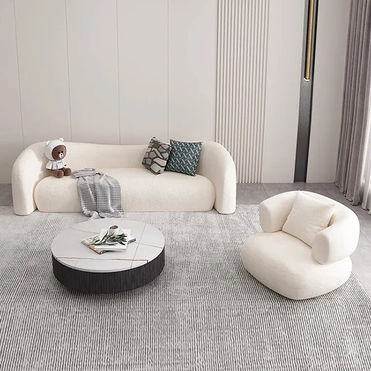 Sofa Beige Gray Solid wood Faux Lambswool htyjj-5943