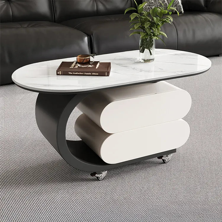 Coffee table COLOR1 White Black Sintered Stone Solid wood htyjj-6572