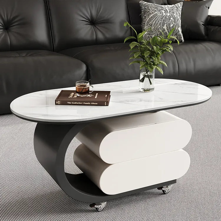 Coffee table COLOR1 White Black Sintered Stone Solid wood htyjj-6572