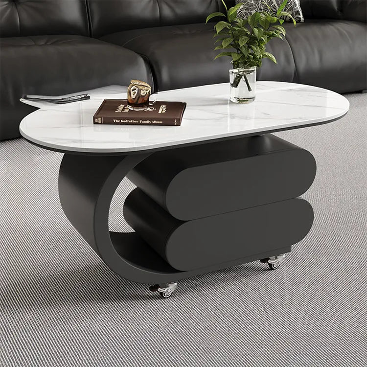 Coffee table COLOR1 White Black Sintered Stone Solid wood htyjj-6572