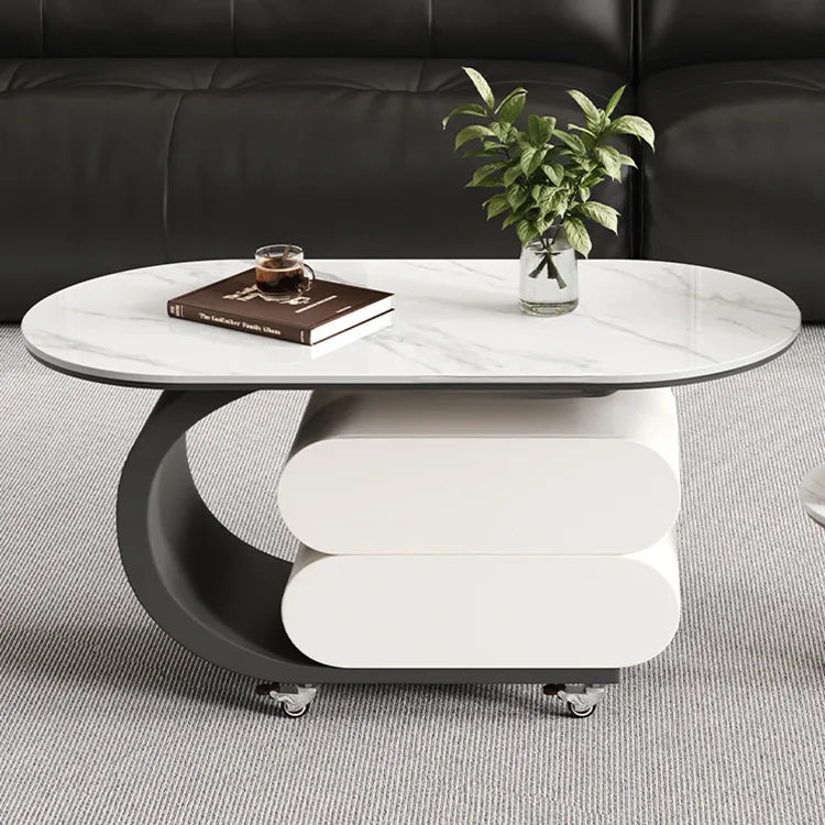 Coffee table COLOR1 White Black Sintered Stone Solid wood htyjj-6572