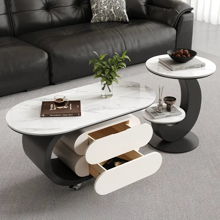 Coffee table COLOR1 White Black Sintered Stone Solid wood htyjj-6572
