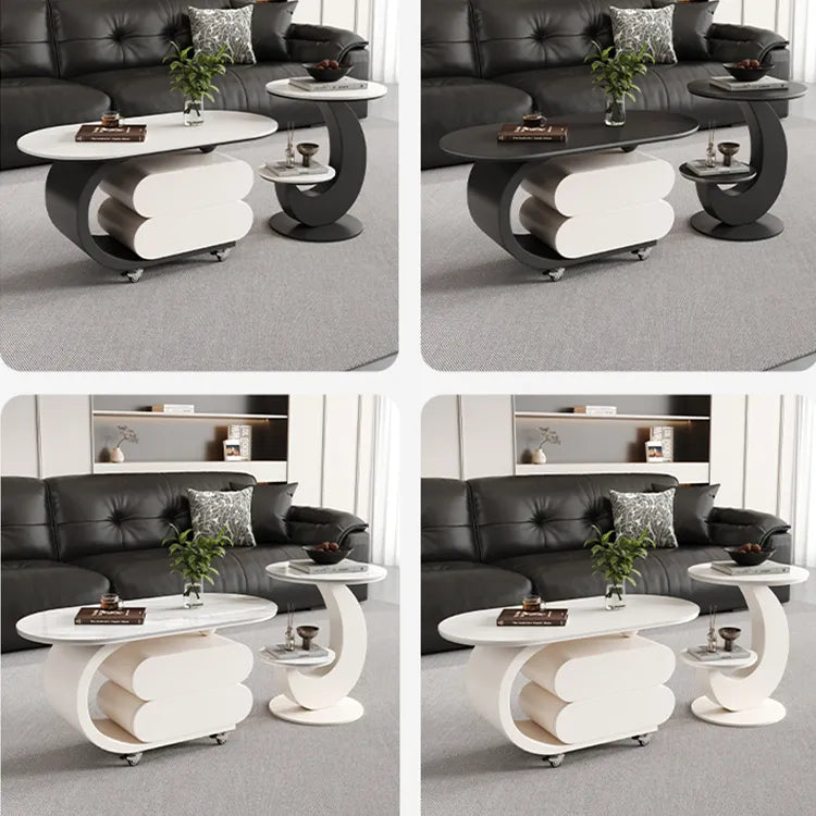 Coffee table COLOR1 White Black Sintered Stone Solid wood htyjj-6572
