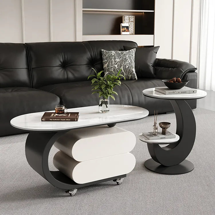 Coffee table COLOR1 White Black Sintered Stone Solid wood htyjj-6572