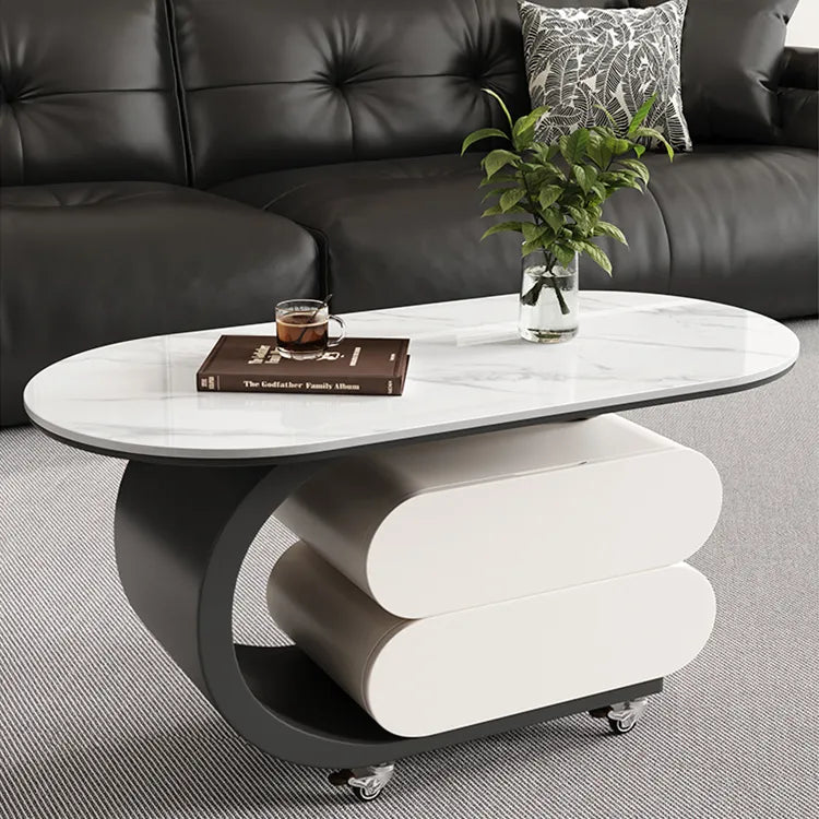 Coffee table COLOR1 White Black Sintered Stone Solid wood htyjj-6572