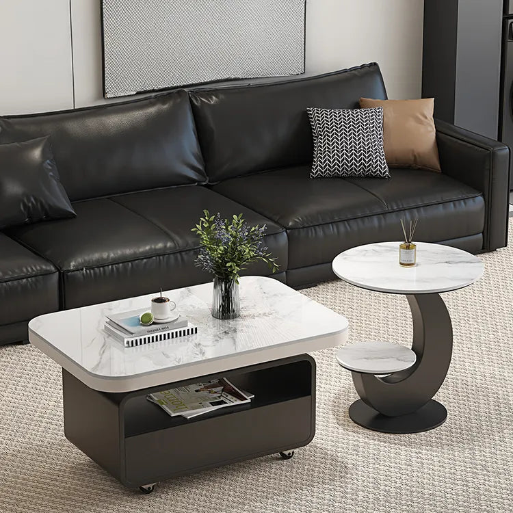 Coffee table COLOR1 White Black COLOR2 Brown Sintered Stone Solid wood Multi-layer board htyjj-6581