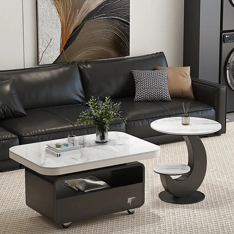 Coffee table COLOR1 White Black COLOR2 Brown Sintered Stone Solid wood Multi-layer board htyjj-6581