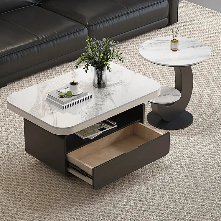 Coffee table COLOR1 White Black COLOR2 Brown Sintered Stone Solid wood Multi-layer board htyjj-6581
