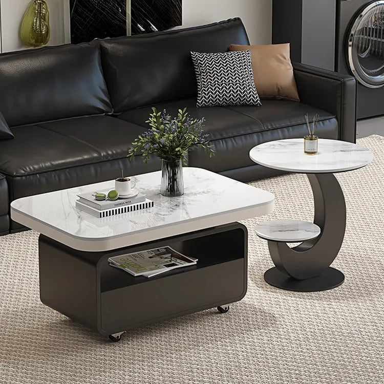 Coffee table COLOR1 White Black COLOR2 Brown Sintered Stone Solid wood Multi-layer board htyjj-6581
