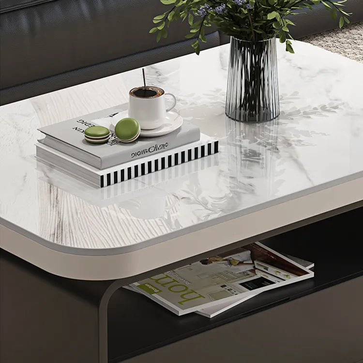 Coffee table COLOR1 White Black COLOR2 Brown Sintered Stone Solid wood Multi-layer board htyjj-6581