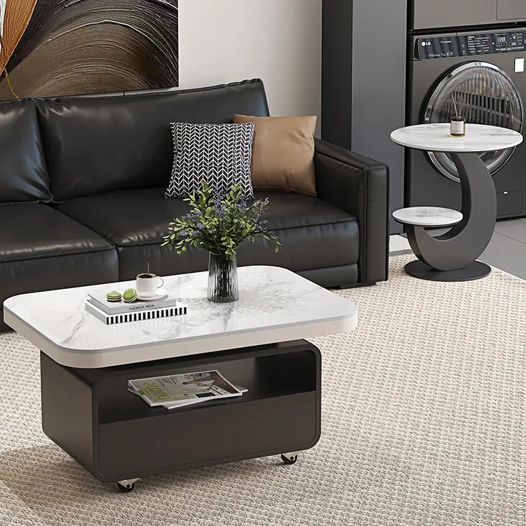 Coffee table COLOR1 White Black COLOR2 Brown Sintered Stone Solid wood Multi-layer board htyjj-6581