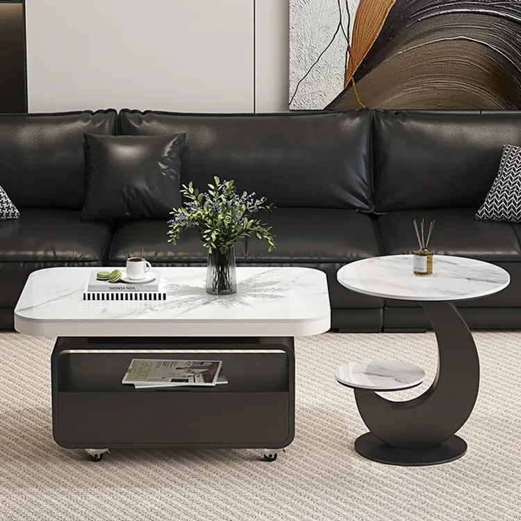 Coffee table COLOR1 White Black COLOR2 Brown Sintered Stone Solid wood Multi-layer board htyjj-6581