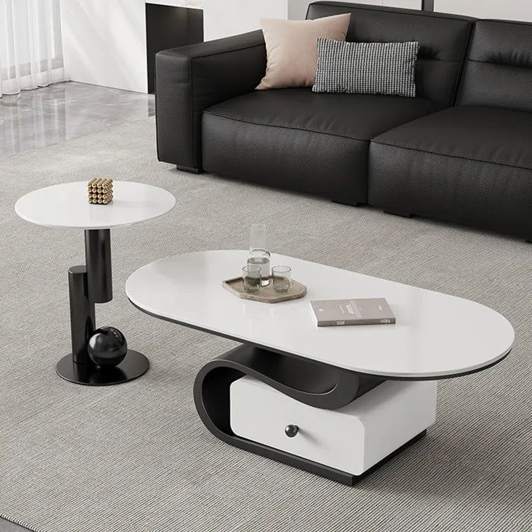 Coffee table White COLOR1 Black Solid wood Sintered Stone htyjj-6586