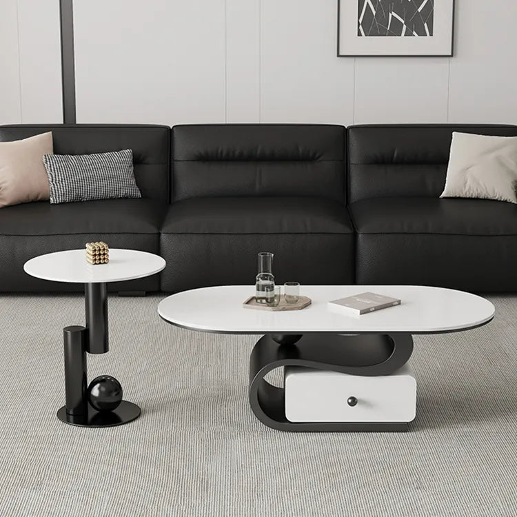 Coffee table White COLOR1 Black Solid wood Sintered Stone htyjj-6586