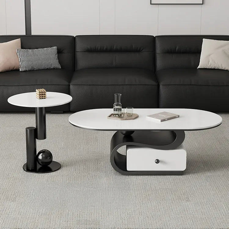 Coffee table White COLOR1 Black Solid wood Sintered Stone htyjj-6586