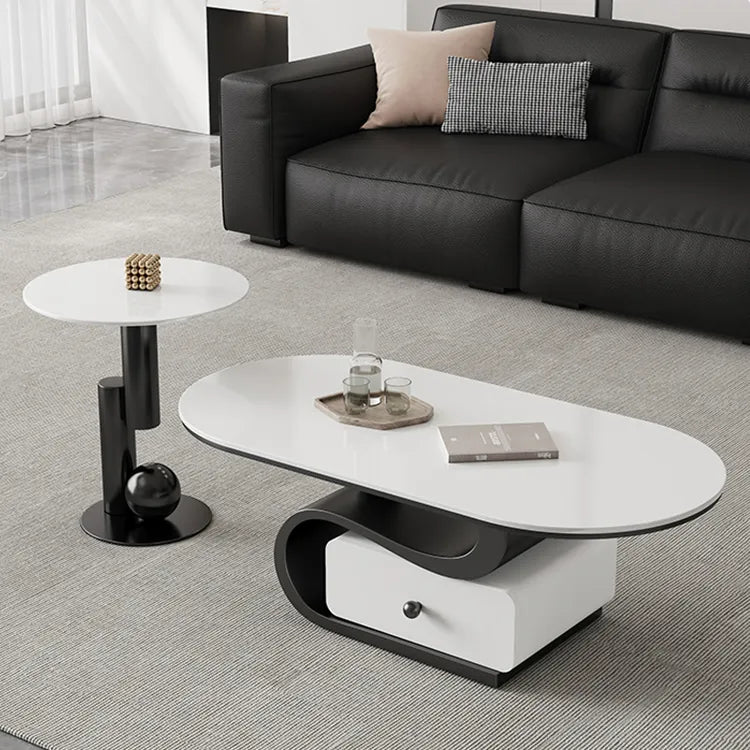 Coffee table White COLOR1 Black Solid wood Sintered Stone htyjj-6586
