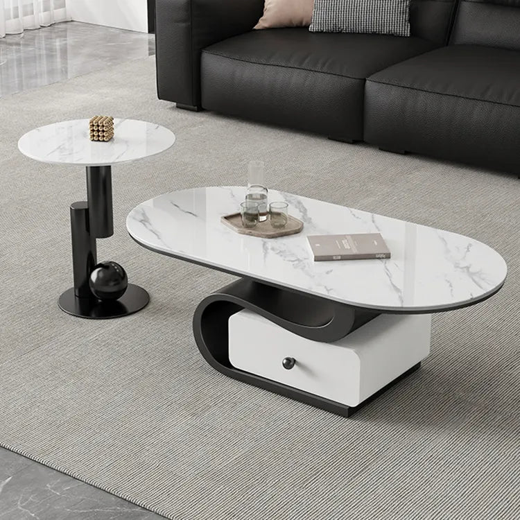 Coffee table White COLOR1 Black Solid wood Sintered Stone htyjj-6586