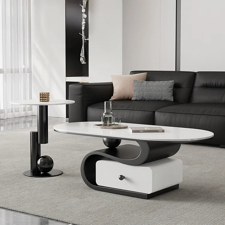 Coffee table White COLOR1 Black Solid wood Sintered Stone htyjj-6586