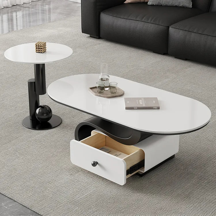 Coffee table White COLOR1 Black Solid wood Sintered Stone htyjj-6586
