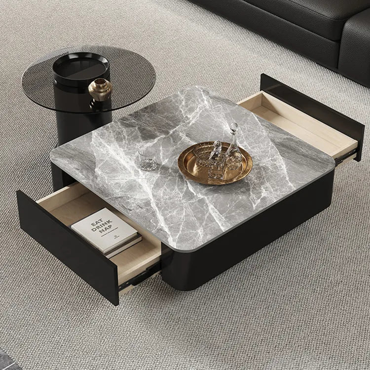 Coffee table COLOR1 COLOR2 White Black Solid wood Sintered Stone htyjj-6590