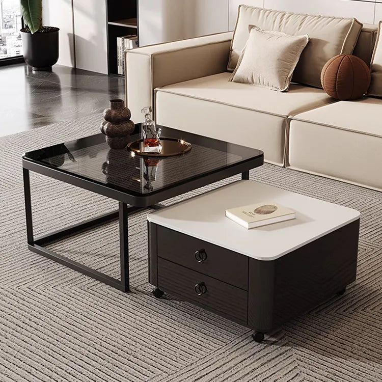 Coffee table SET1 SET2 Black SET3 Sintered Stone Tempered glass Solid wood htyjj-6592
