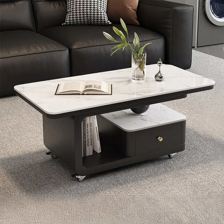 Coffee table COLOR1 White Black Solid wood Sintered Stone htyjj-6605-1