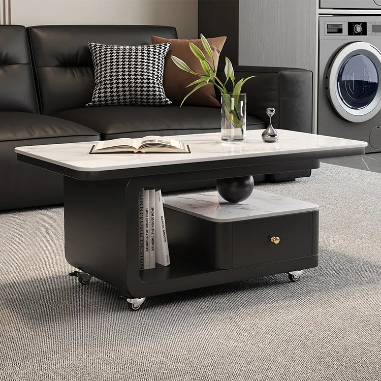 Coffee table COLOR1 White Black Solid wood Sintered Stone htyjj-6605-1