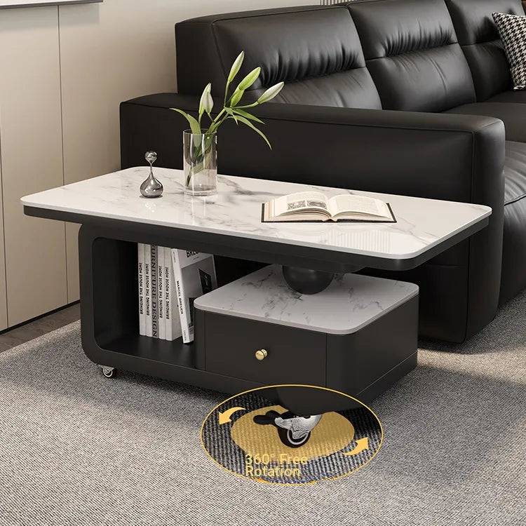 Coffee table COLOR1 White Black Solid wood Sintered Stone htyjj-6605-1