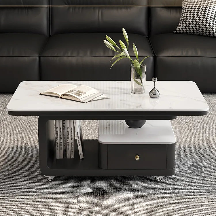 Coffee table COLOR1 White Black Solid wood Sintered Stone htyjj-6605-1