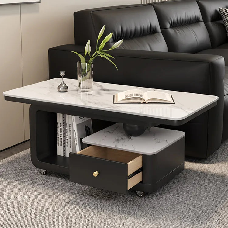 Coffee table COLOR1 White Black Solid wood Sintered Stone htyjj-6605-1