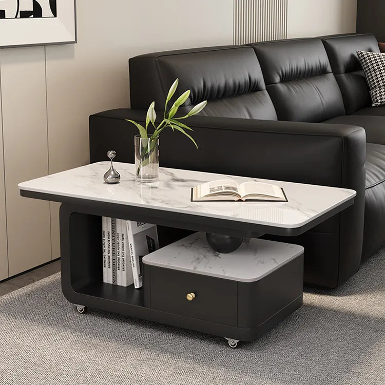 Coffee table COLOR1 White Black Solid wood Sintered Stone htyjj-6605-1