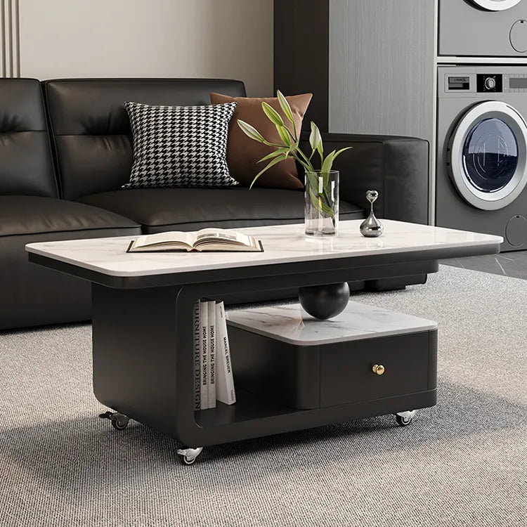 Coffee table COLOR1 White Black Solid wood Sintered Stone htyjj-6605-1