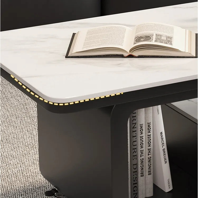 Coffee table COLOR1 White Black Solid wood Sintered Stone htyjj-6605-1